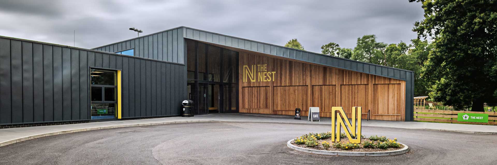 The nest hub entrance and roundabout - the hub building